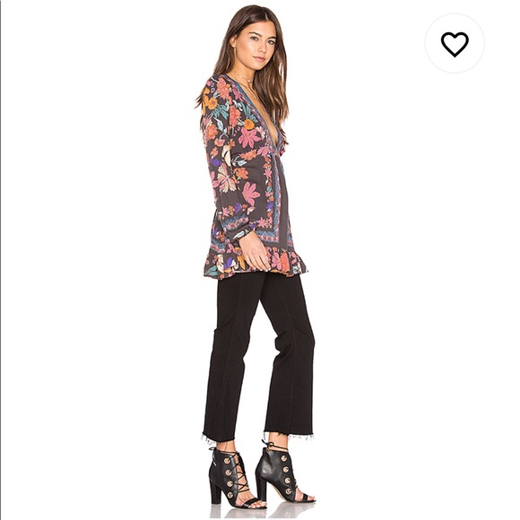 FREE PEOPLE Violet Hill Floral Printed Tunic Top Shirt VNeck pink purple Anthro - Picture 15 of 15